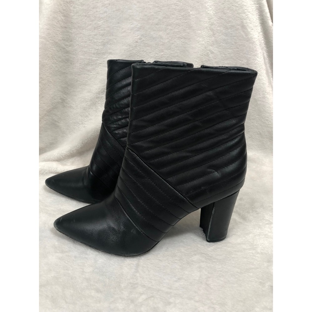 Koko + Palenki Ankle Boots Womens 8.5 Black Quilted Leather Pointed Toe Heel